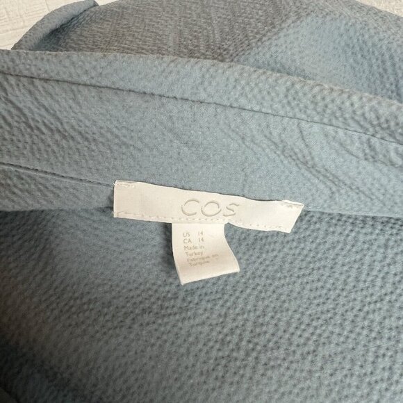 COS Organic Cotton Cut Drape Shirt 14 Womens Blue Button Front Short Sleeve - Picture 5 of 8